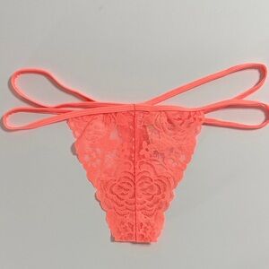 PINK Victoria's Secret Coral Lace Strappy Thong Panty NWT